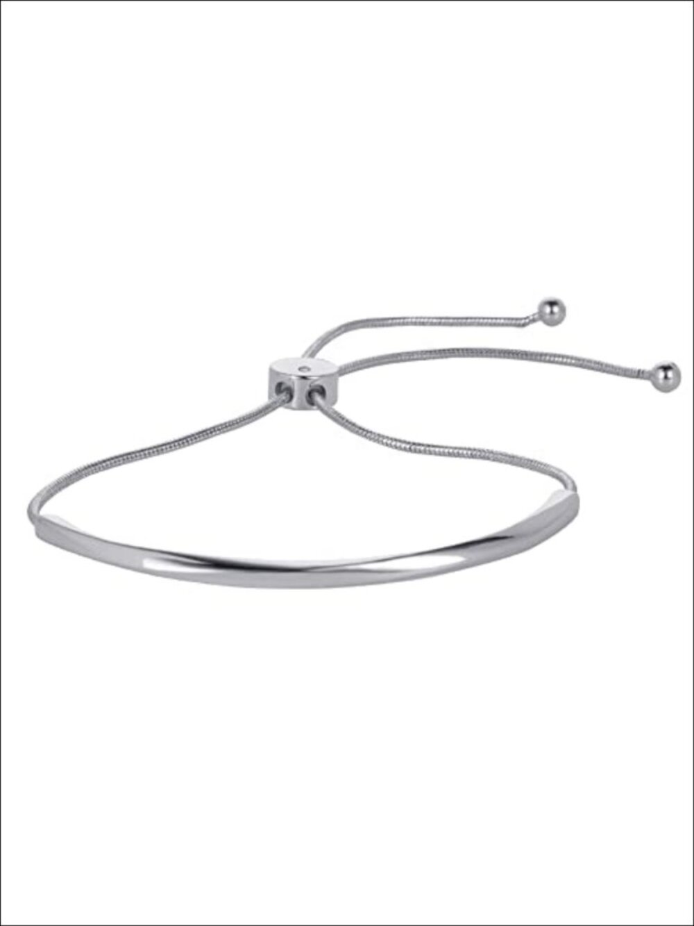 Dainty Slider Bangle Bracelet for Women, White Gold Plated, Adjustable,